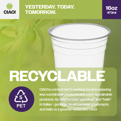 CIAO! 16OZ PP Plastic Cold Drink Cup, Great for Smoothies, Iced Coffee, Boba and Cold Drinks, 98mm (Case of 1,000)