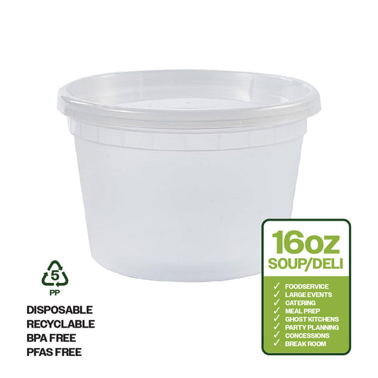 CIAO! 16OZ Injection Molded Soup-Deli Container with Lid (240/240 combo pack)
