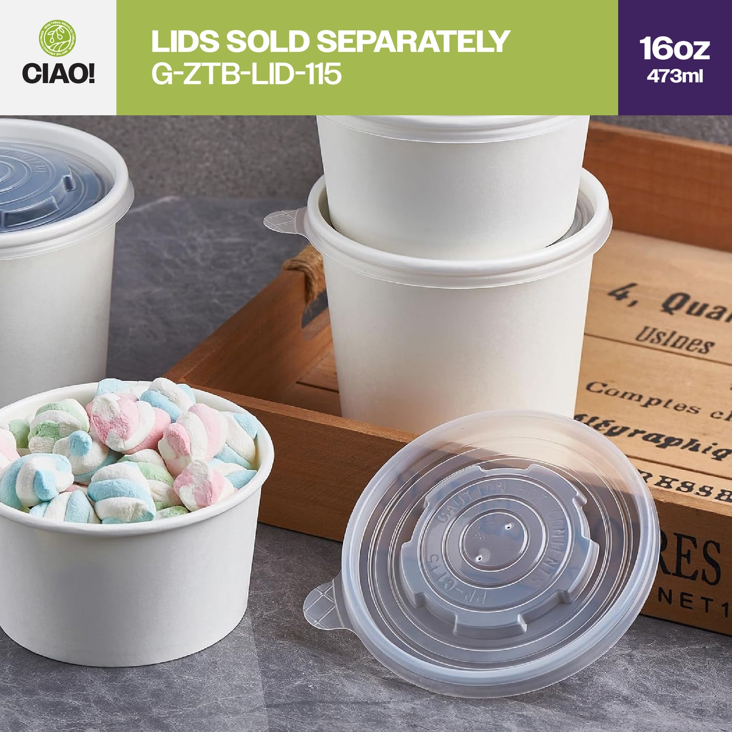 CIAO! 16OZ Disposable White Paper Food Container (500/case)