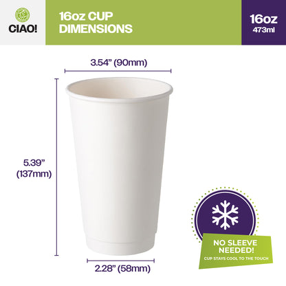 CIAO! 16 oz Insulated Double Wall Paper Hot Cup, 500 Count