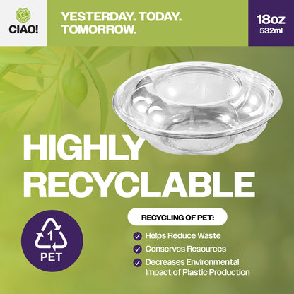 CIAO! 18 oz Clear PET Fruit and Salad Bowl with Rose Dome Lid (150/case)