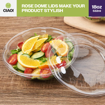 CIAO! 18 oz Clear PET Fruit and Salad Bowl with Rose Dome Lid (150/case)