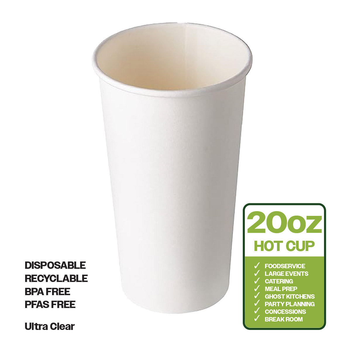 Ciao! Paper Hot Cup, 20 oz Disposable Cup, White, 600 Count – FulPac