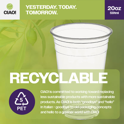 CIAO! 20OZ PP Plastic Cold Drink Cup, Great for Smoothies, Iced Coffee, Boba and Cold Drinks, 98mm (Case of 1,000)