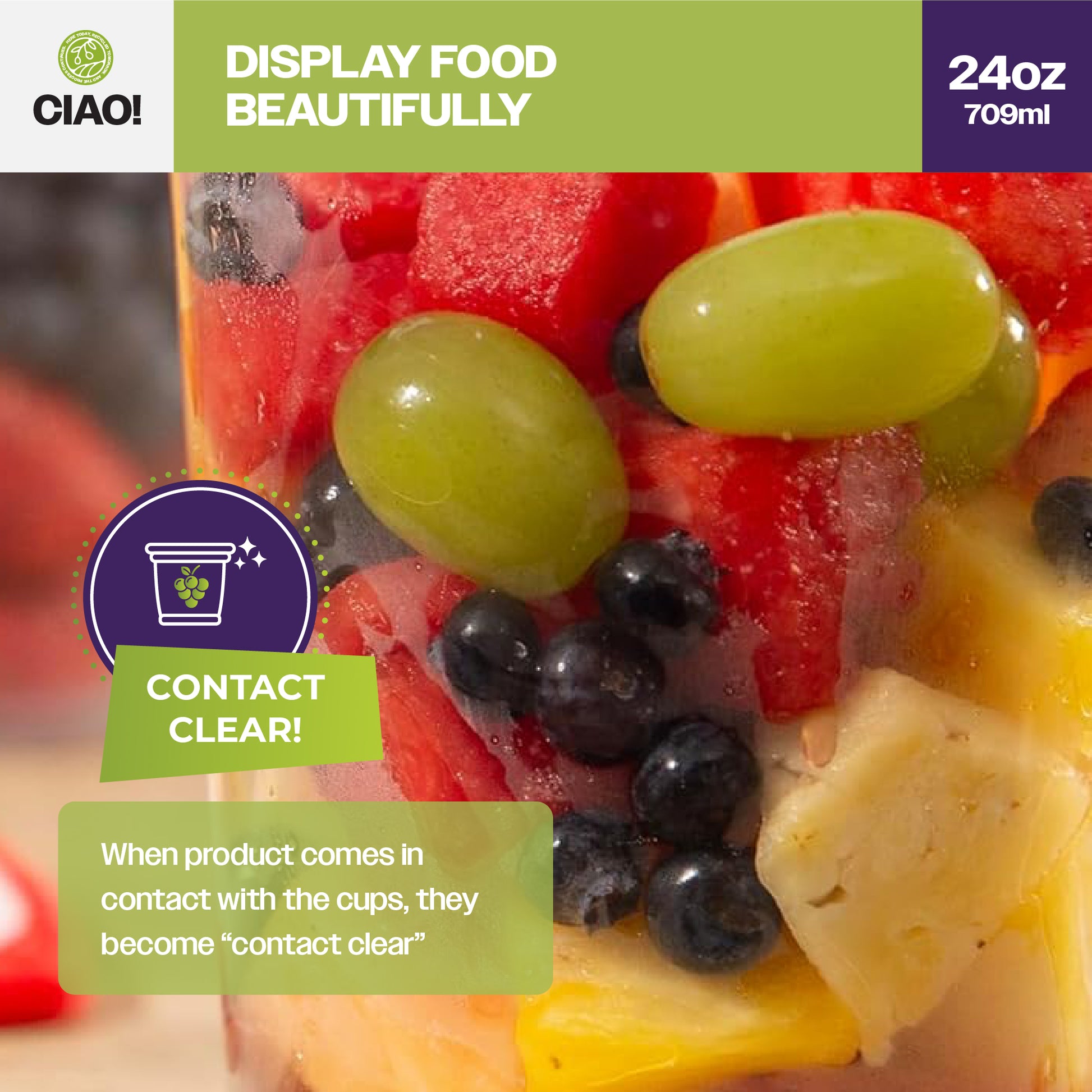 Contact clear fruit container