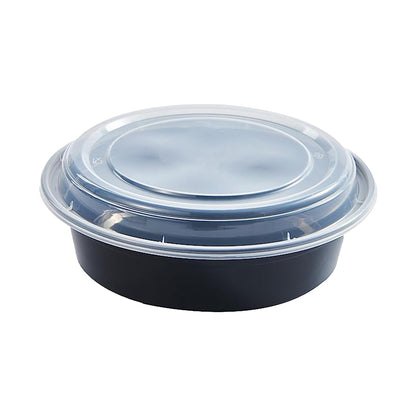 CIAO! 24oz Injection Molded Microwavable Black Round Food Container with Lid (150/case)