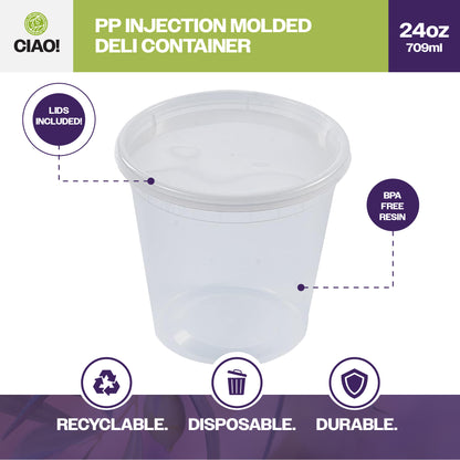 CIAO! 24OZ Injection Molded Soup-Deli Container with Lid (240/240 combo pack)