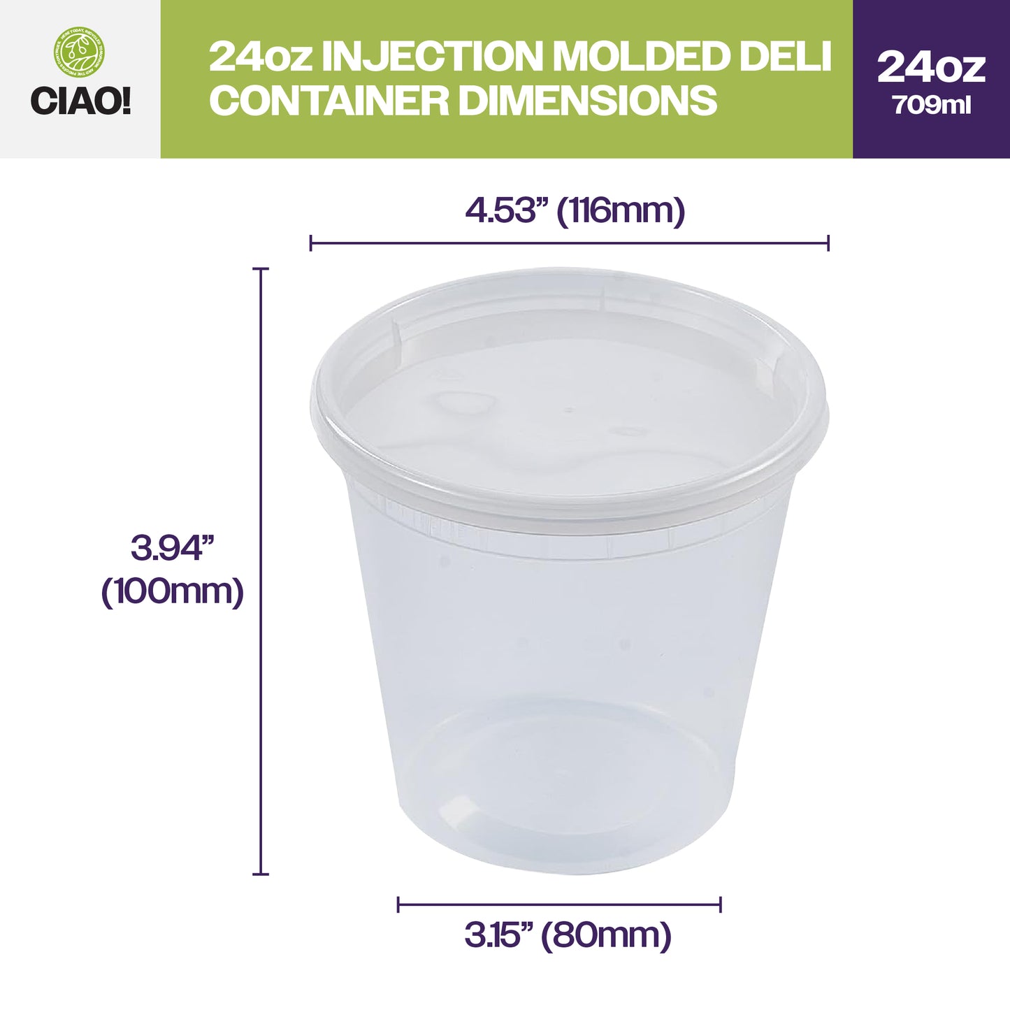 CIAO! 24OZ Injection Molded Soup-Deli Container with Lid (240/240 combo pack)