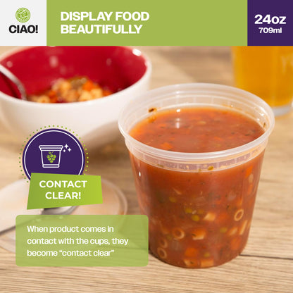 CIAO! 24OZ Injection Molded Soup-Deli Container with Lid (240/240 combo pack)