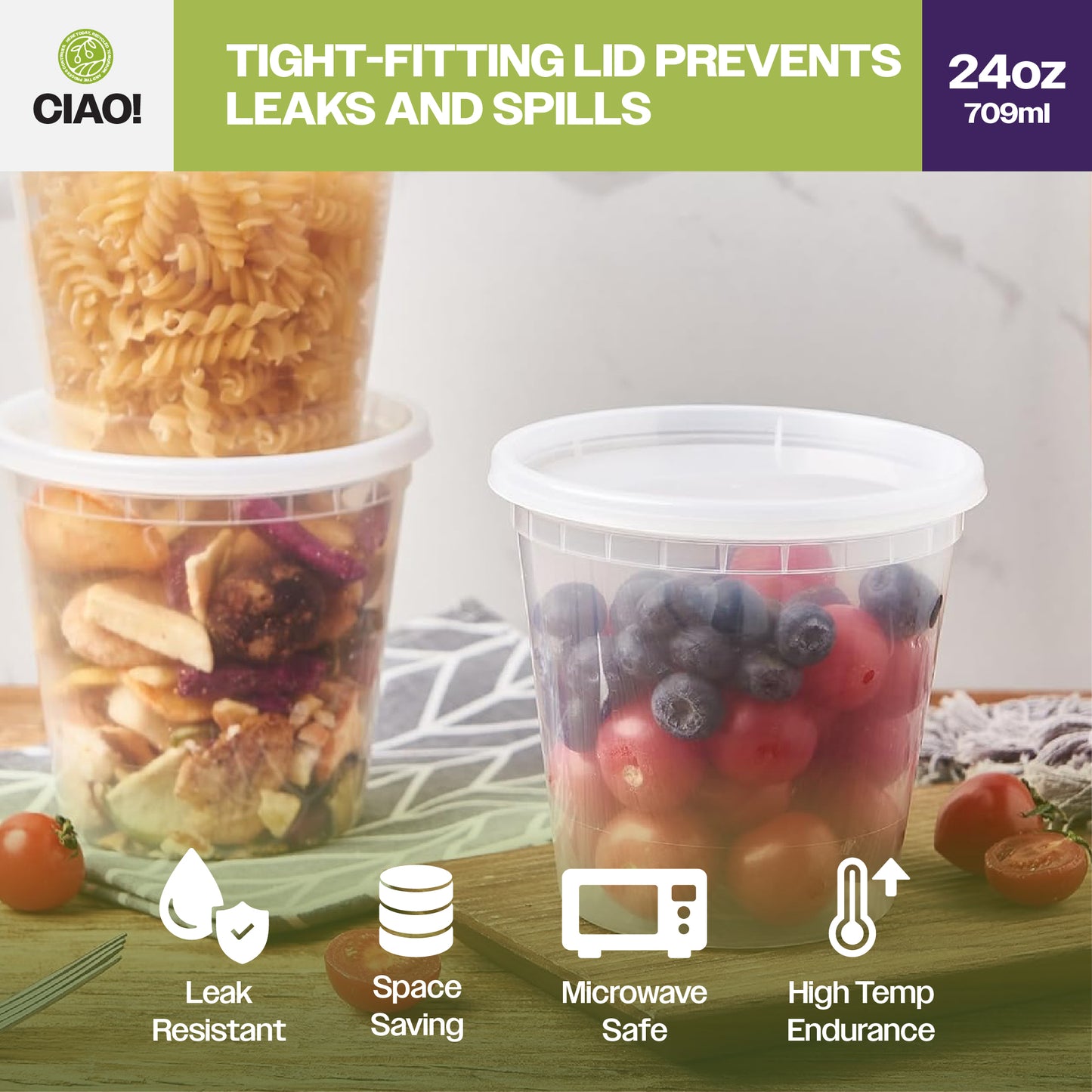 CIAO! 24OZ Injection Molded Soup-Deli Container with Lid (240/240 combo pack)