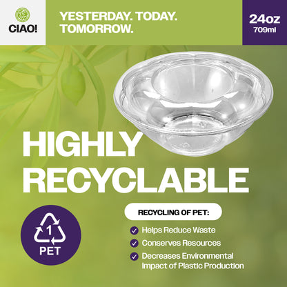 CIAO! 24 oz Clear PET Fruit and Salad Bowl with Rose Dome Lid (150/case)