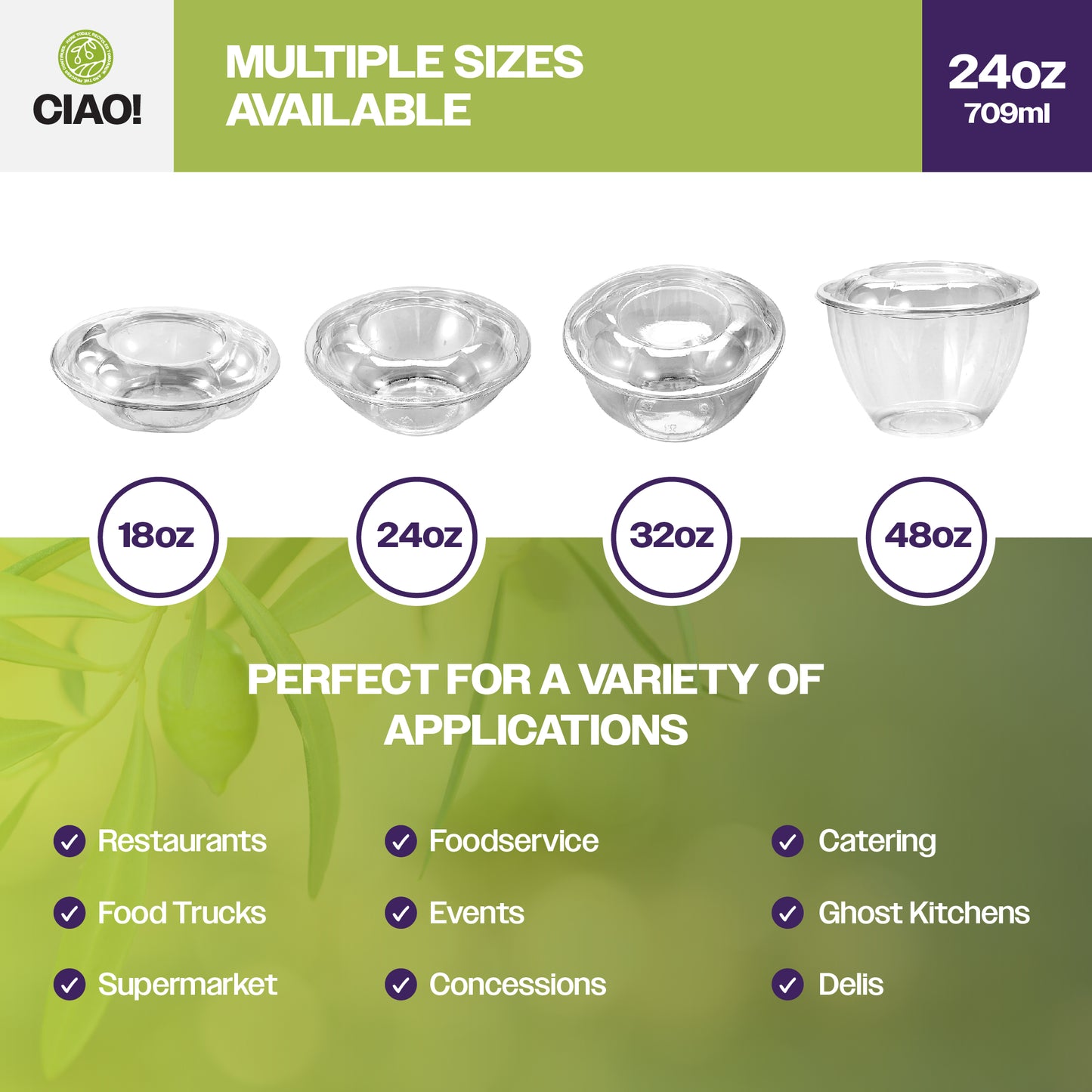 CIAO! 24 oz Clear PET Fruit and Salad Bowl with Rose Dome Lid (150/case)