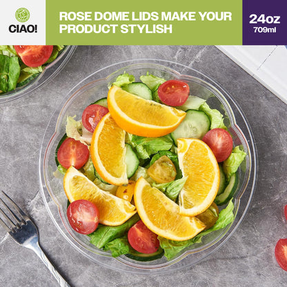 CIAO! 24 oz Clear PET Fruit and Salad Bowl with Rose Dome Lid (150/case)