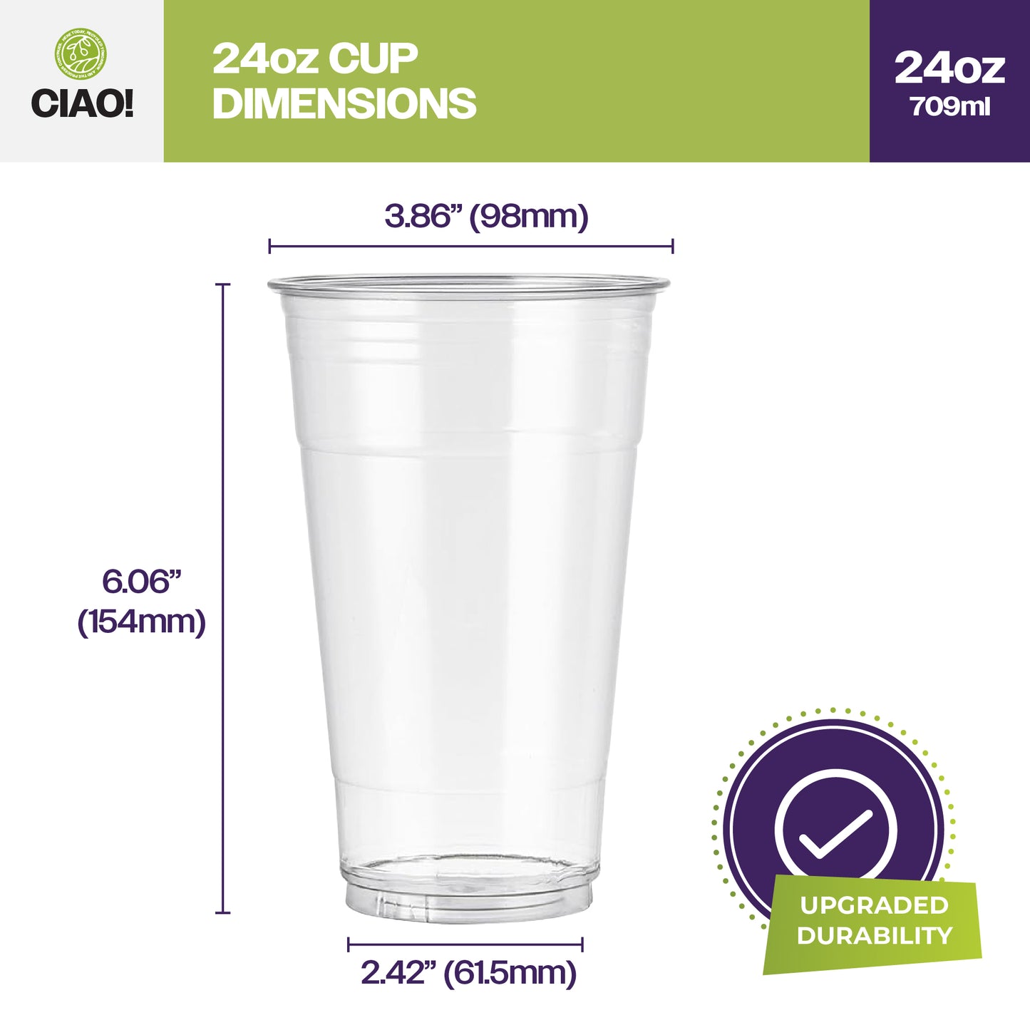 Dimensions of 24 oz cups