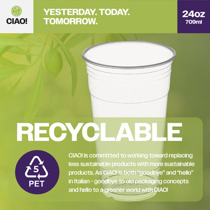 CIAO! 24OZ PP Plastic Cold Drink Cup, Great for Smoothies, Iced Coffee, Boba and Cold Drinks, 98mm (Case of 600)