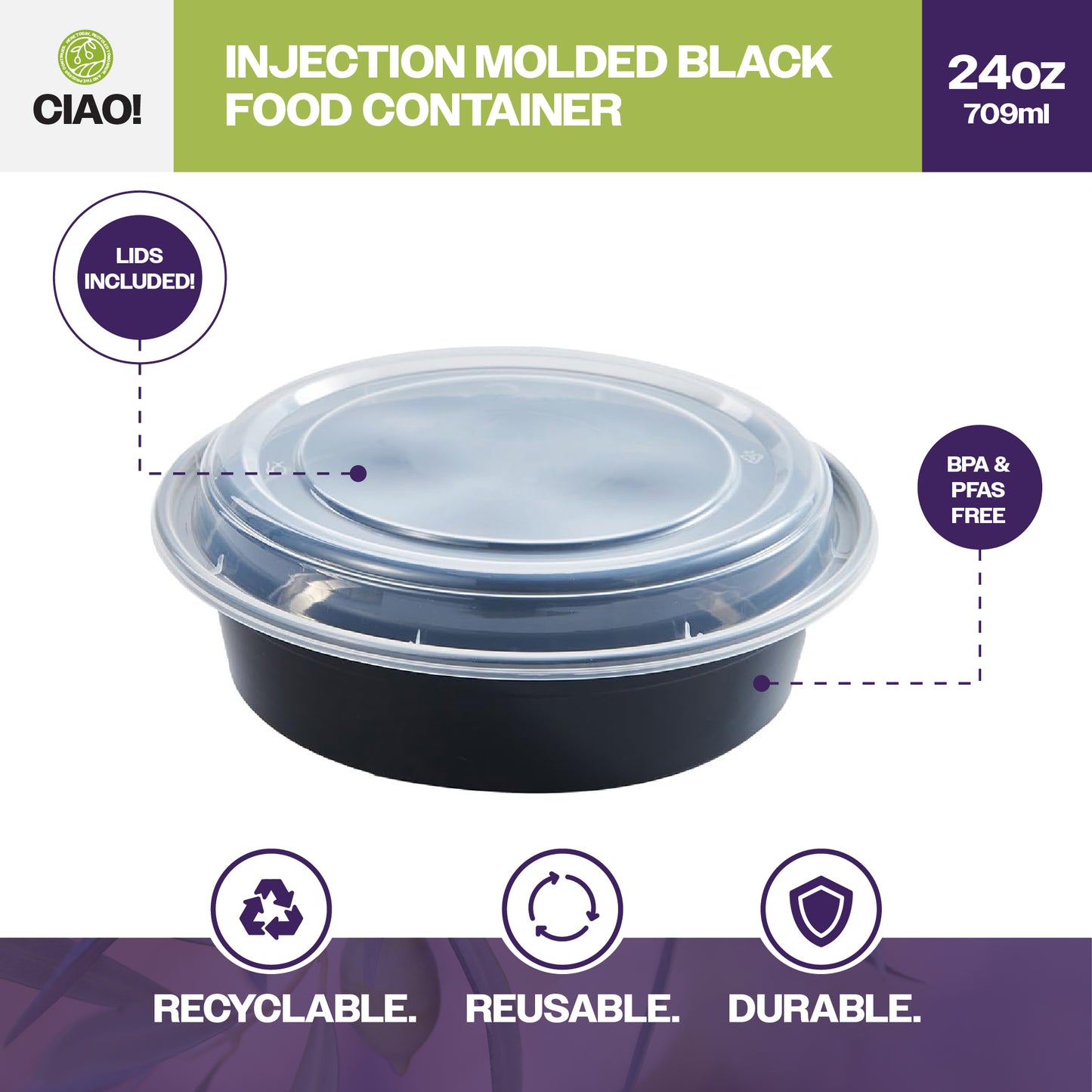 Durable food containers with lids