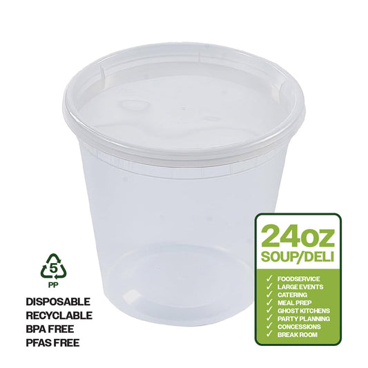 24oz Injection Molded Deli Containers with Lids - 24 oz Plastic Soup  Containers - 240 ct