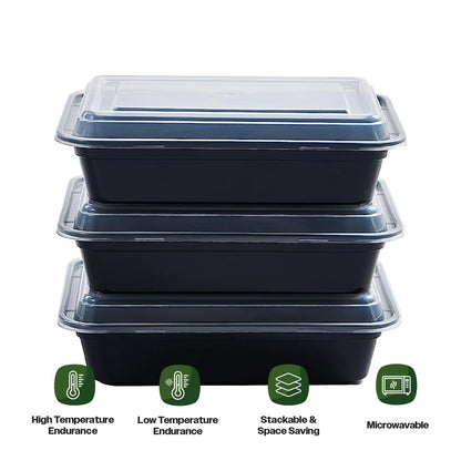 CIAO! 24oz Injection Molded Microwavable Black Rectangular Food Container With Lid (150/case)