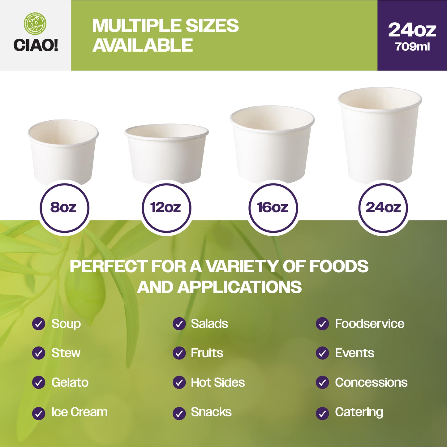 CIAO! 24OZ Disposable White Paper Food Container (500/case)