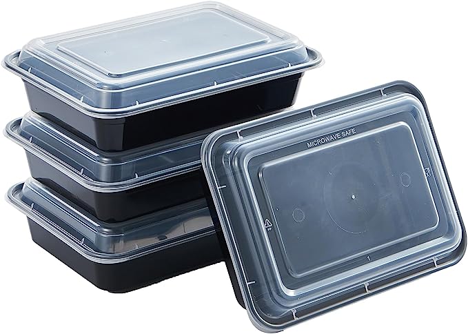 CIAO! 28 oz Injection Molded Microwavable Black Rectangular Food Container with Lid (150/case)