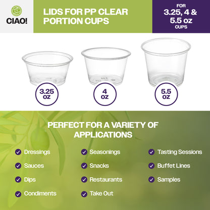 CIAO! Clear PET Lid FOR 3.25, 4 and 5.5OZ Portion Cups (Case of 2,500)