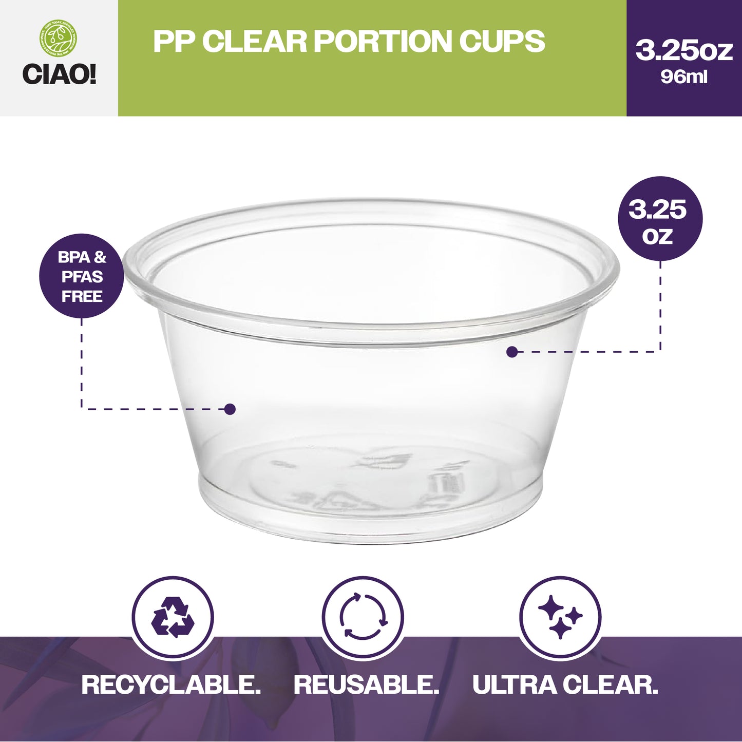 CIAO! 3.25OZ PP Clear Portion Cup (Case of 2,500)