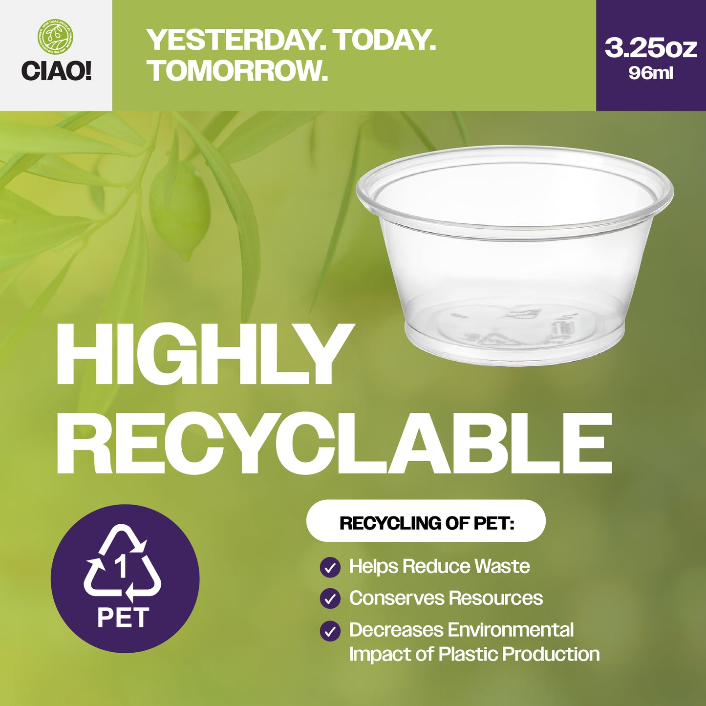 CIAO! 3.25OZ PP Clear Portion Cup (Case of 2,500)