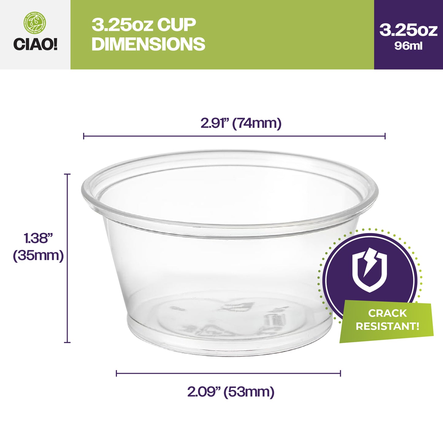 CIAO! 3.25OZ PP Clear Portion Cup (Case of 2,500)