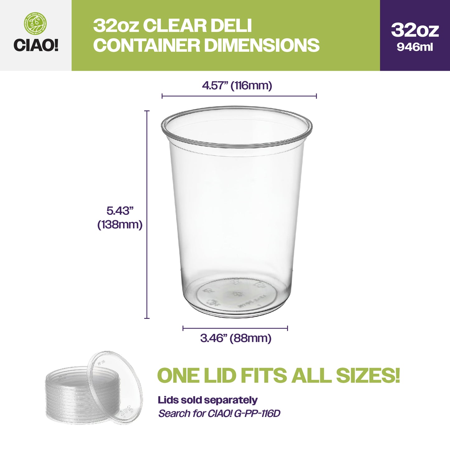 Dimensions of 32oz food cups