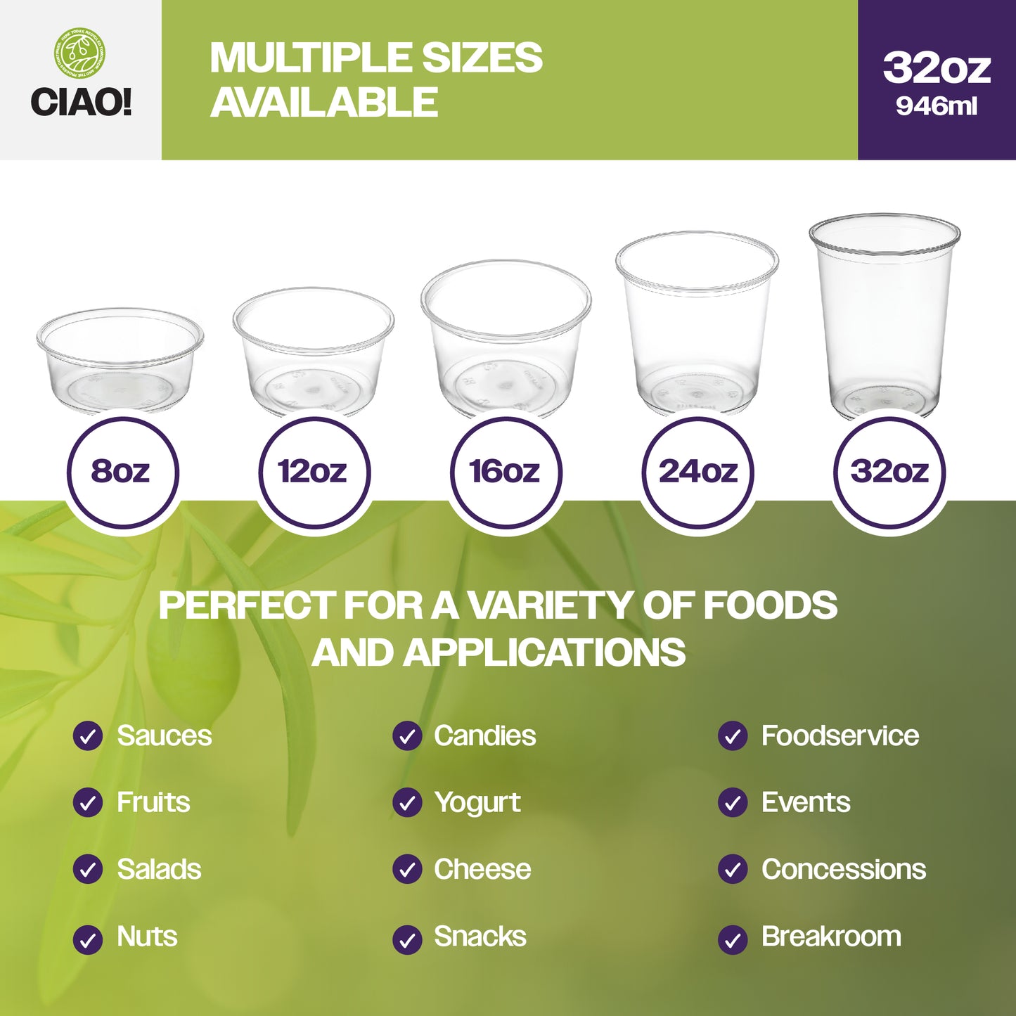 Various sizes of containers