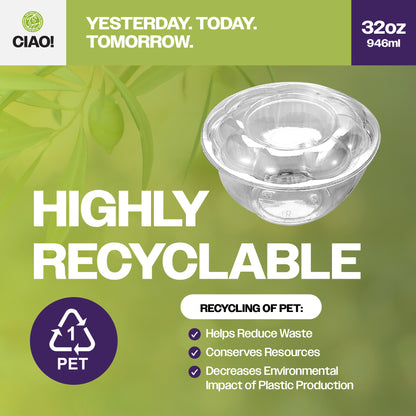 CIAO! 32 oz Clear PET Fruit and Salad Bowl with Rose Dome Lid (150/case)