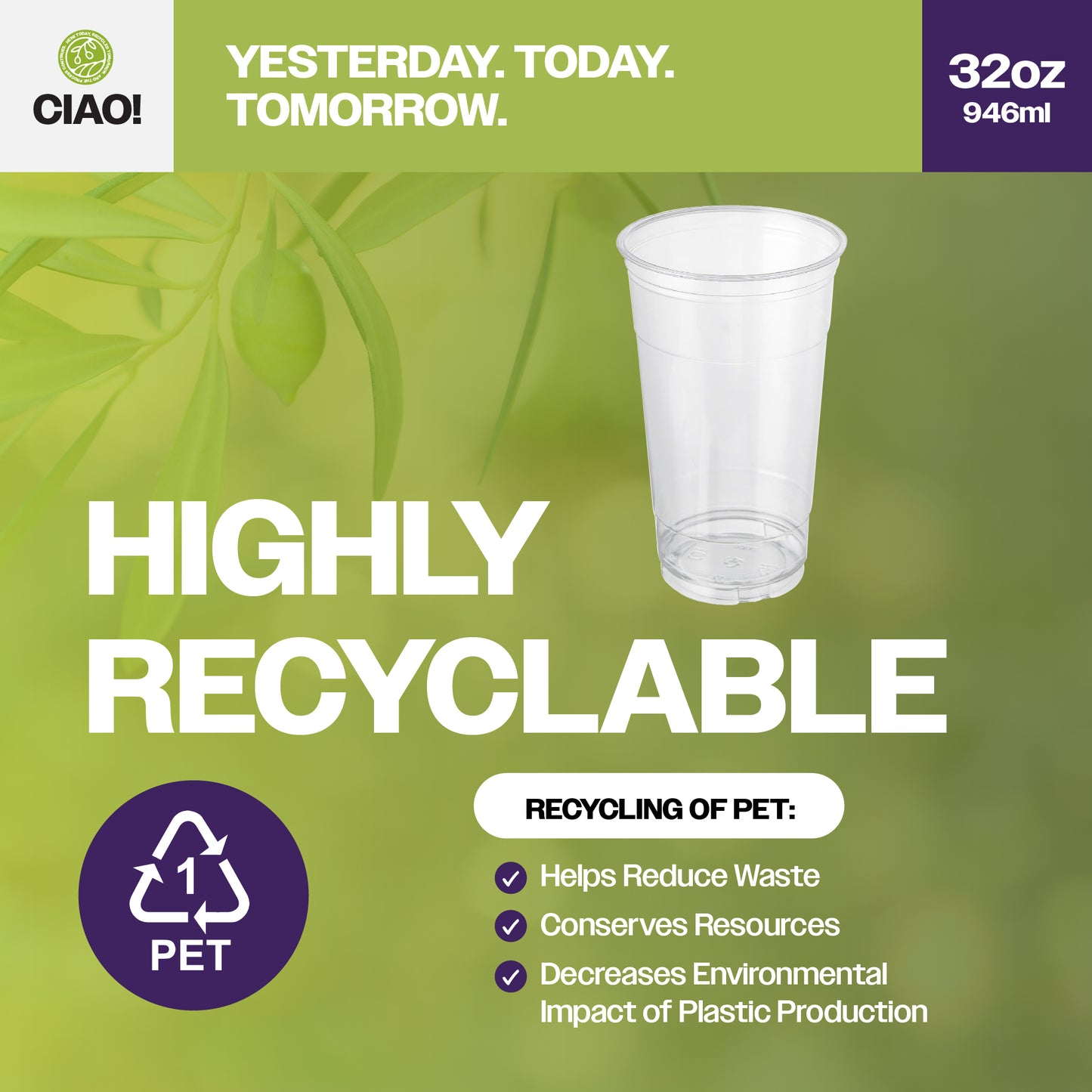 CIAO! 32oz PET Plastic Cold Cup (Case of 300)