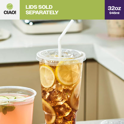 CIAO! 32OZ PP Plastic Cold Drink Cup, Great for Smoothies, Iced Coffee, Boba and Cold Drinks, 105mm (Case of 500)