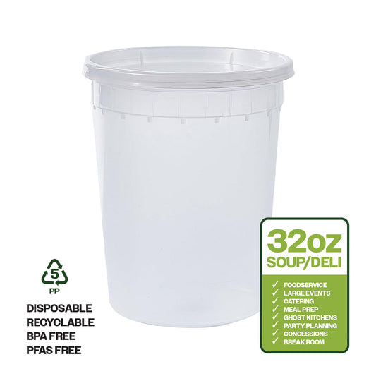 CIAO! 32OZ Injection Molded Soup-Deli Container with Lid (240/240 combo pack)