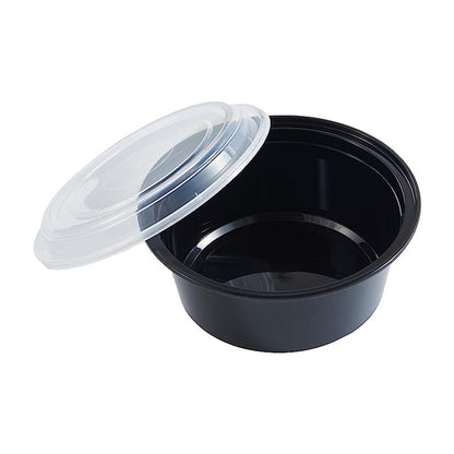 CIAO! 38oz Injection Molded Microwavable Black Round Food Container with Lid (150/case)