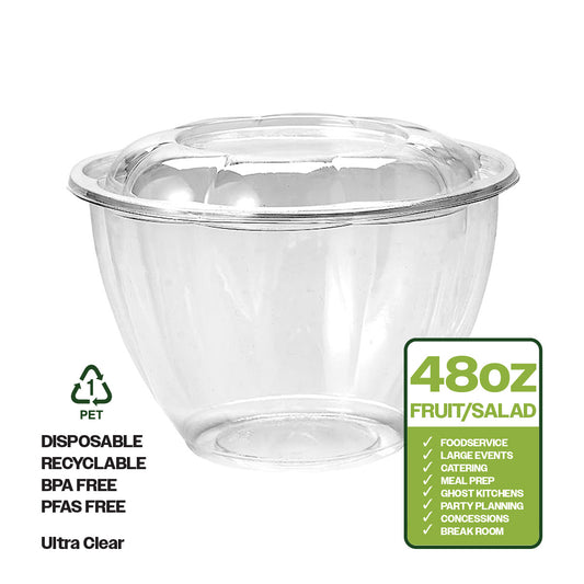 CIAO! 48 oz Clear PET Fruit and Salad Bowl with Rose Dome Lid (150/case)