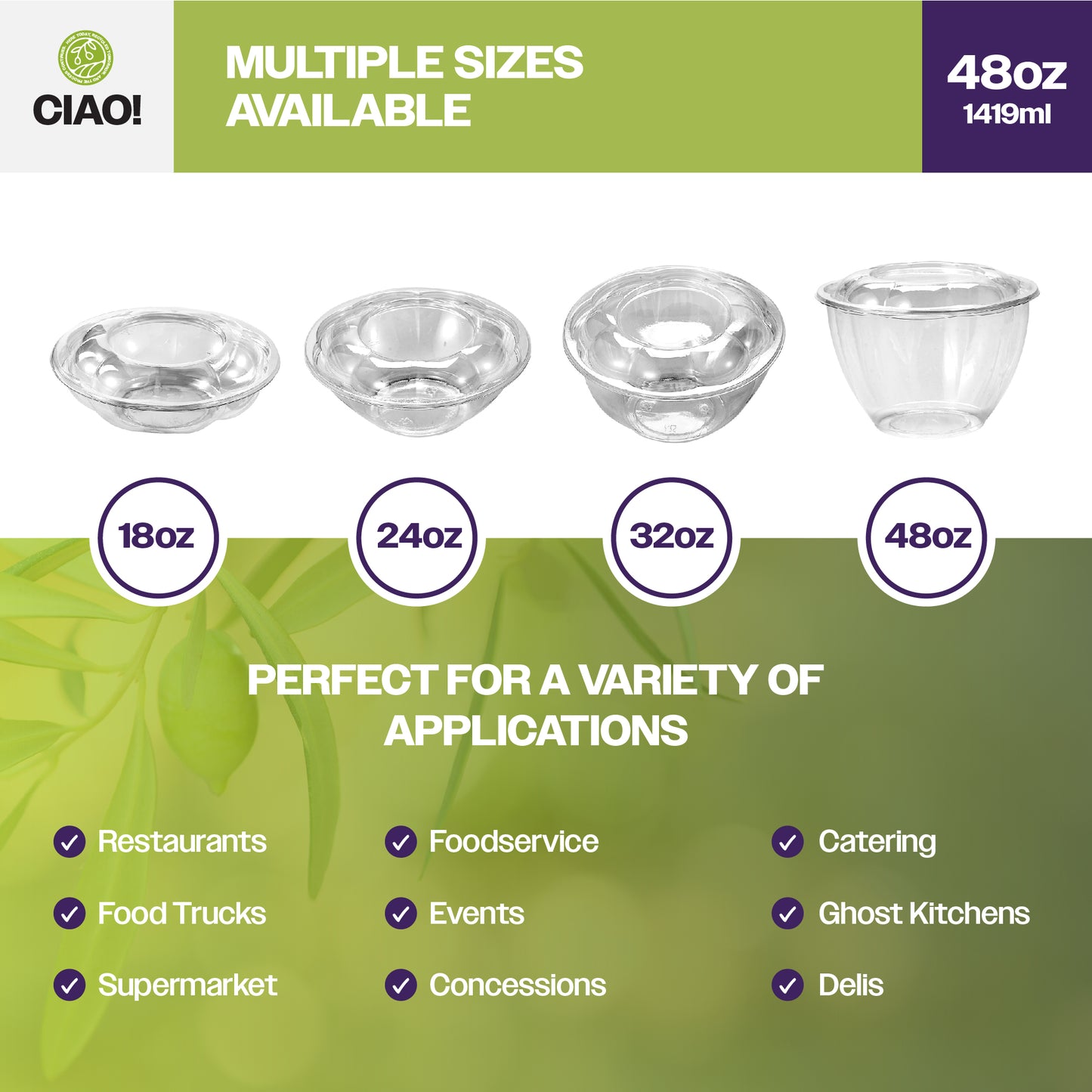 CIAO! 48 oz Clear PET Fruit and Salad Bowl with Rose Dome Lid (150/case)