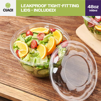 CIAO! 48 oz Clear PET Fruit and Salad Bowl with Rose Dome Lid (150/case)