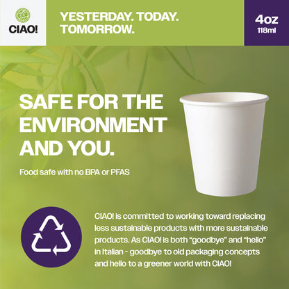 Ciao! Paper Hot Cup, 4 oz Disposable Cup, White, 1,000 Count