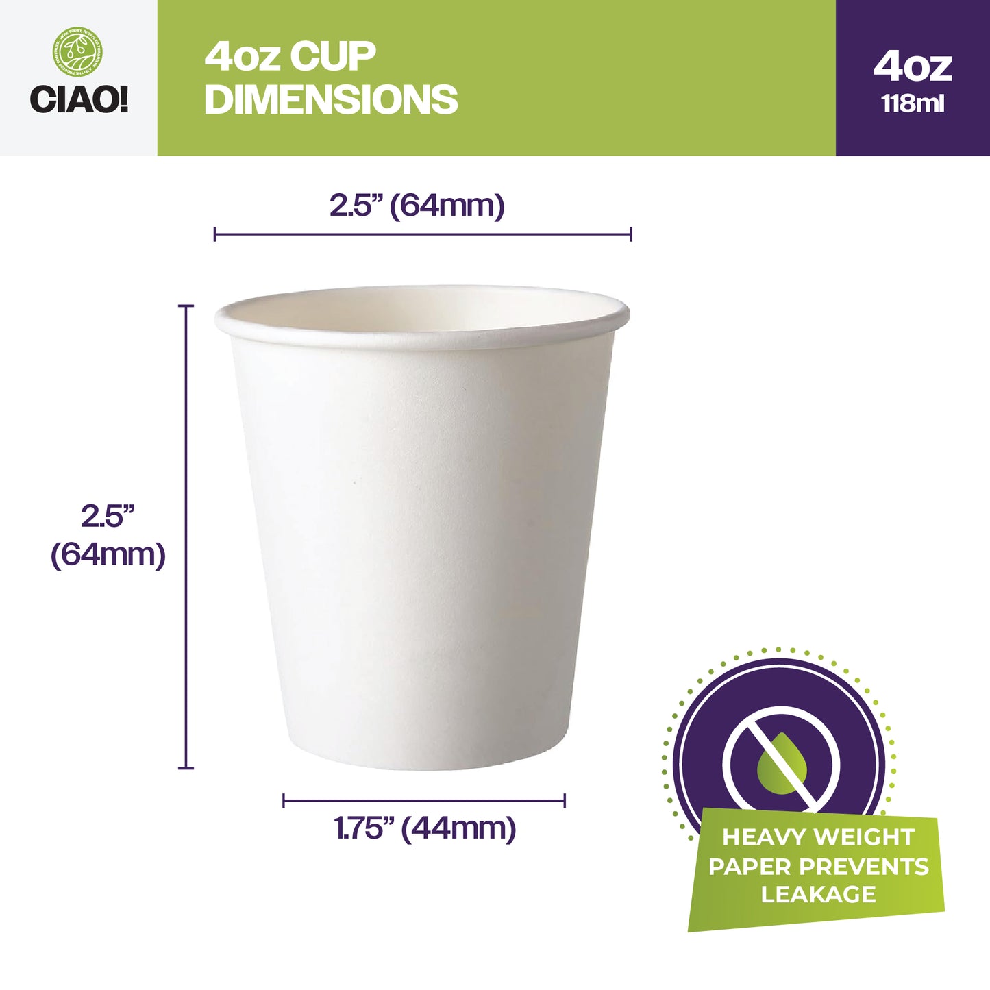 Ciao! Paper Hot Cup, 4 oz Disposable Cup, White, 1,000 Count