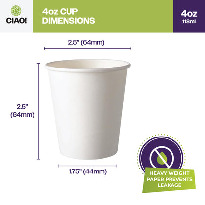 Ciao! Paper Hot Cup, 4 oz Disposable Cup, White, 1,000 Count