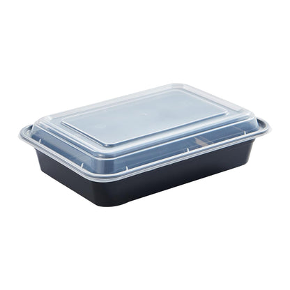 CIAO! 28 oz Injection Molded Microwavable Black Rectangular Food Container with Lid (150/case)