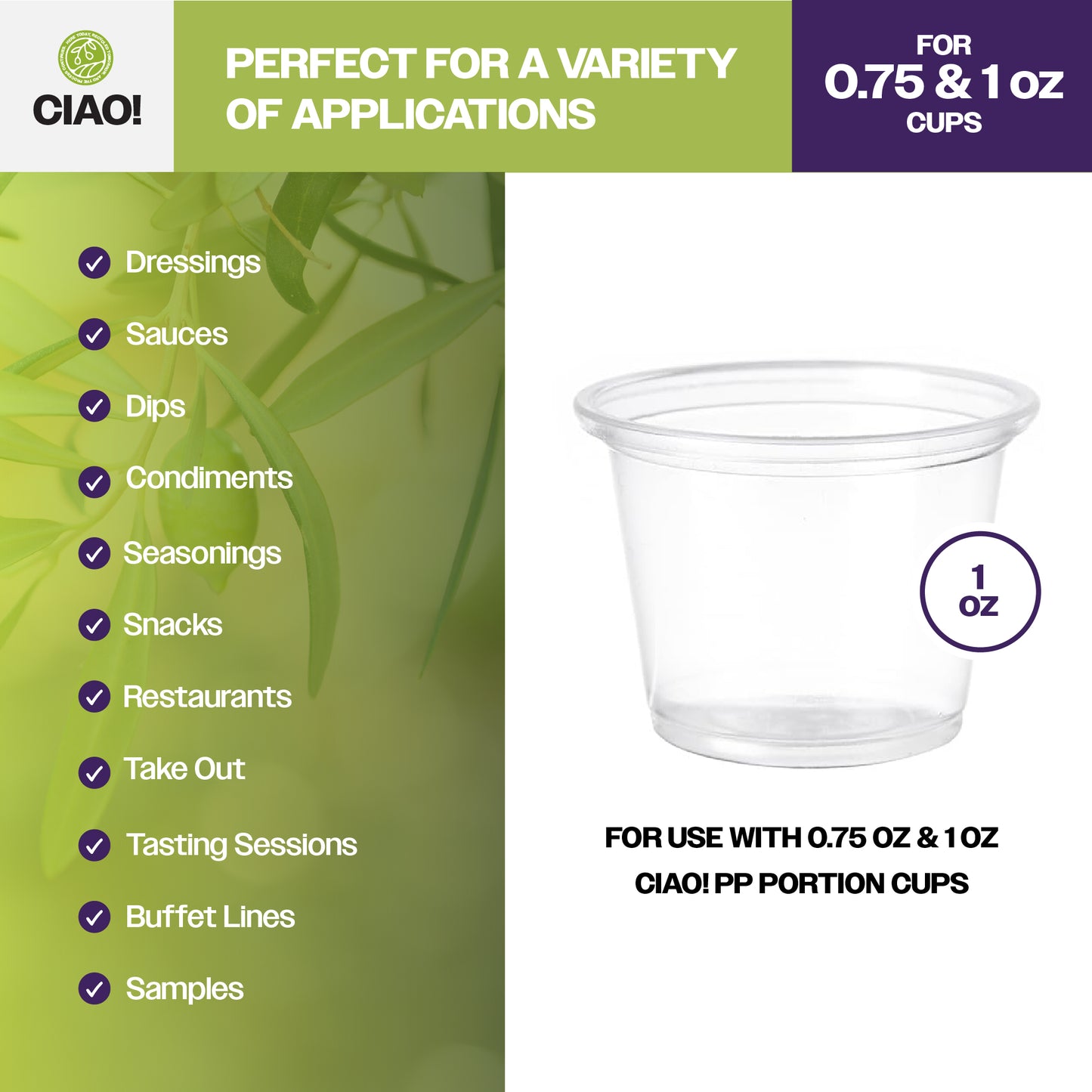 CIAO! PET Clear LID For 0.75 and 1OZ Portion Cups (Case of 2,500)