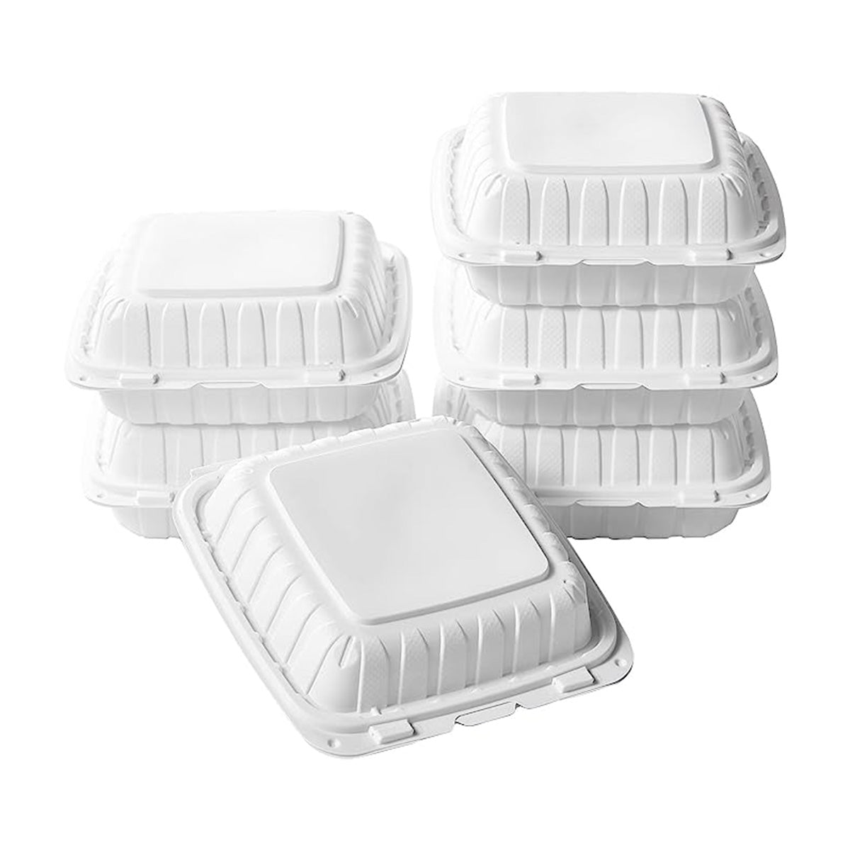 CIAO! 8"x8"X3" MFPP White Hinged Container With Lid 1 Compartment (Case of 200)