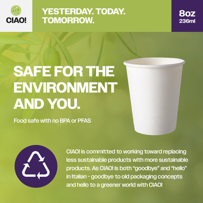 CIAO! 12oz White Paper Hot Cup, Disposable, 90mm Diameter 500 Count