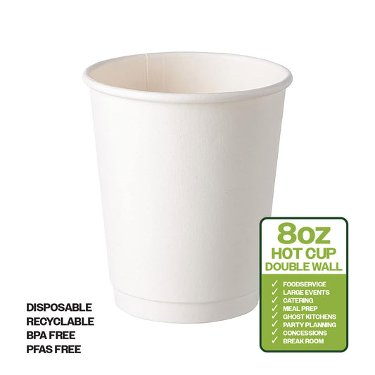 Ciao! 8 oz Insulated Double Wall Paper Hot Cup, White, 500 Count