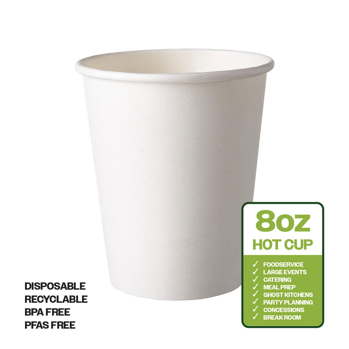 Ciao! Paper Hot Cup, 8 oz Disposable Cup, White, 1,000 Count