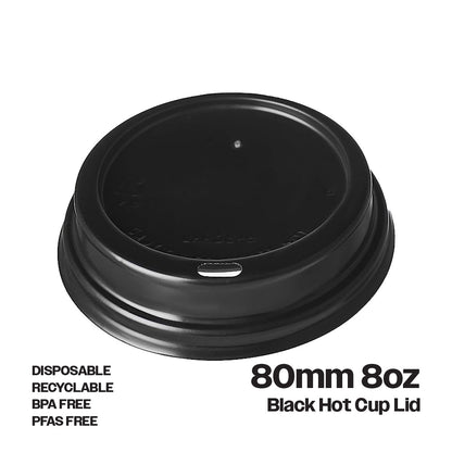 CIAO! Polystyrene Black Lid, 80mm, For 8 oz Paper Cup, 1,000 Count
