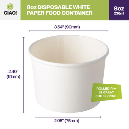 CIAO! 8OZ Disposable White Paper Food Container (1000/case)