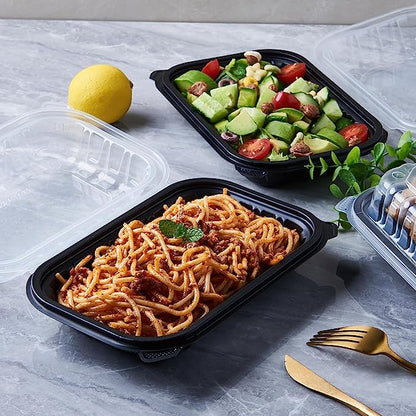 CIAO! 9"x6"x3" Polypropylene Black bottom with Clear Lid Hinged Container 1 Compartment Take Out Container, Microwavable, Recyclable and Reusable, (Case of 150)
